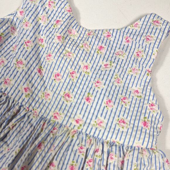 Ralph Lauren Dress Baby Girls Size 18m Blue Stripe Floral Sundress - Picture 2 of 4